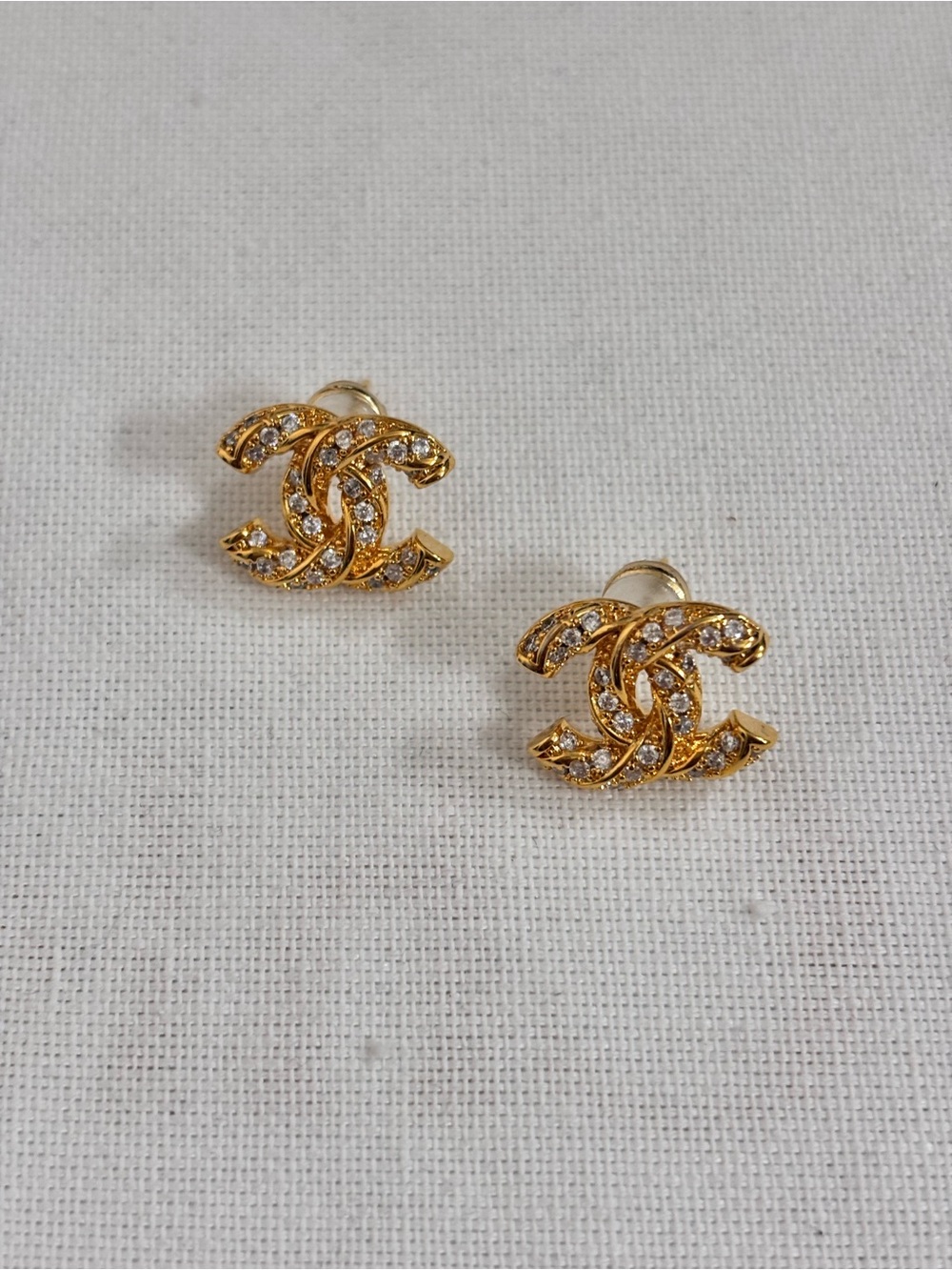 Gold Crystal Logo Stud Earrings
